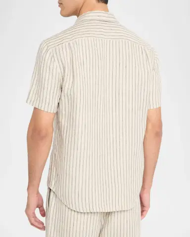 Vince Men's Ballstone Stripe Hemp Short-Sleeve Shirt | Thumbnail 3