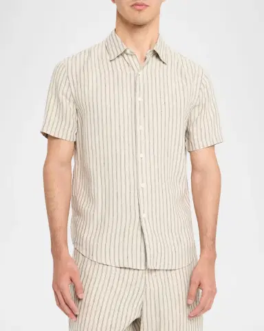 Vince Men's Ballstone Stripe Hemp Short-Sleeve Shirt | Thumbnail 4