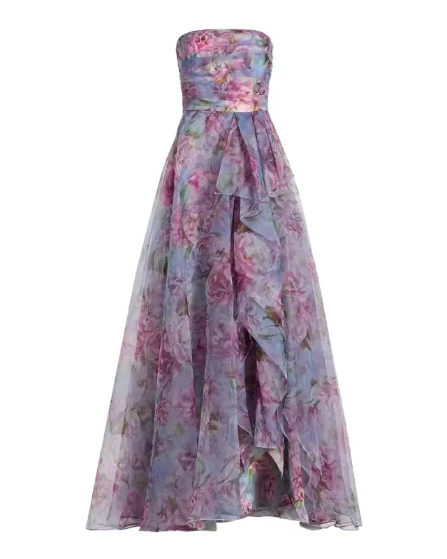 Fahreta Strapless Floral-Print Gown