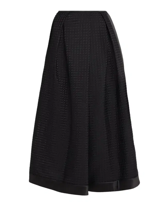Pleated Gingham Jacquard Midi Skirt