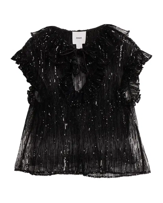 AKNVAS Este Sequined Ruffle Tulle Top