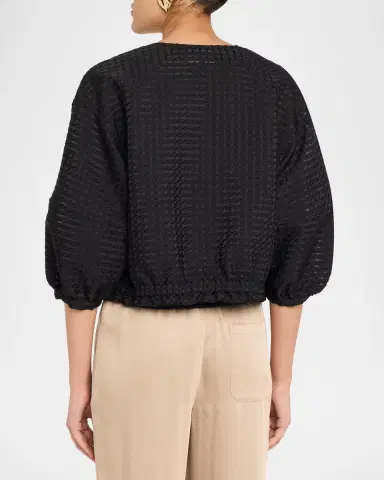 Emporio Armani Cropped Gingham Jacquard Blouson Jacket | Thumbnail 3