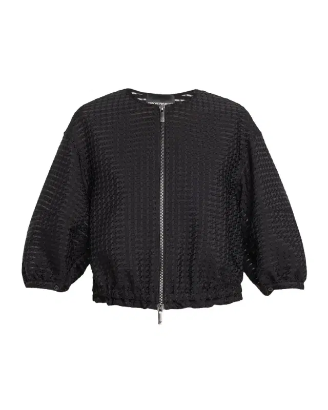 Cropped Gingham Jacquard Blouson Jacket
