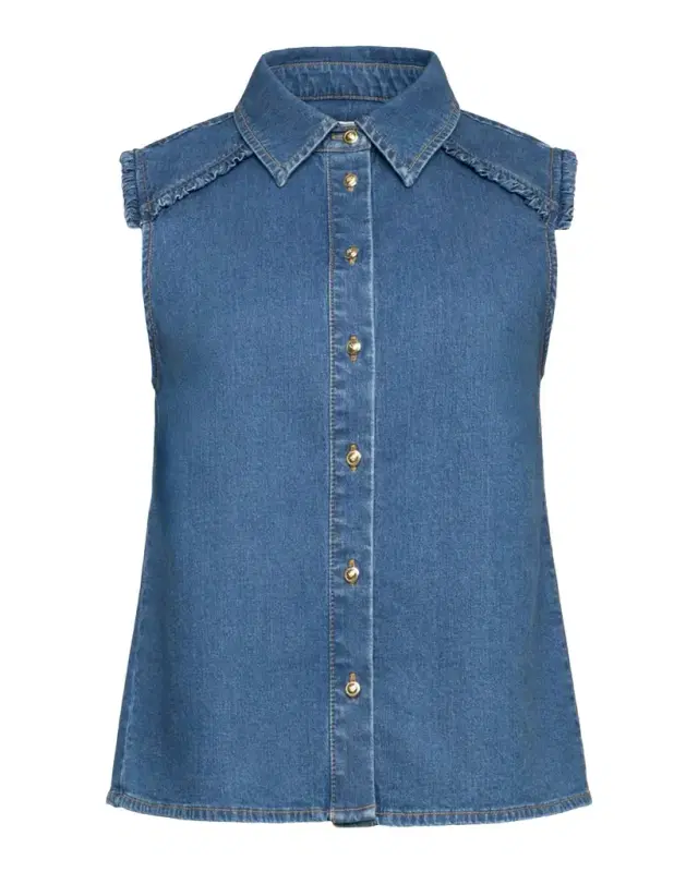 Florance Ruffle-Trim Sleeveless Denim Top