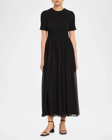 Emporio Armani Smocked Technical Georgette Midi Dress | Thumbnail 2