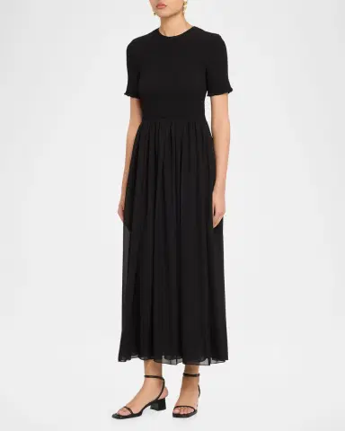 Emporio Armani Smocked Technical Georgette Midi Dress | Thumbnail 4