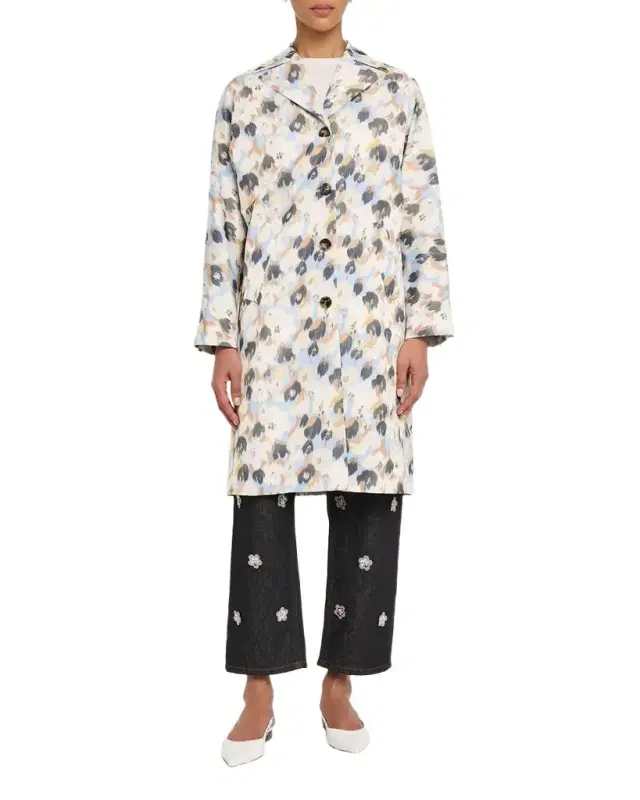 Floral-Print Reversible Cocoon Coat