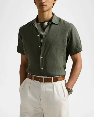 Polo Ralph Lauren Men's Slub Linen Button-Down Camp Shirt | Thumbnail 4 Polo Ralph Lauren Men's Slub Linen Button-Down Camp Shirt | Thumbnail 4