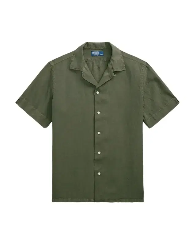 Men 's Slub Linen Button-Down Camp Shirt