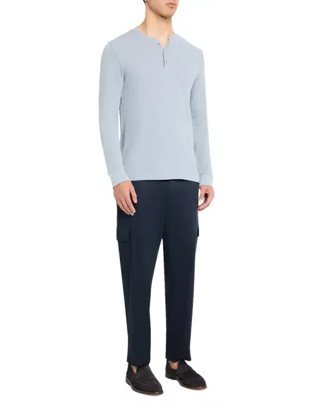 Men 's Jacquard-Rib Cotton Long-Sleeve Henley T-Shirt