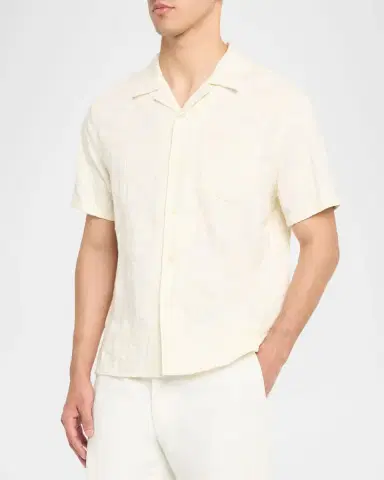 Vince Men 's Tonal Floral Embroidered Short-Sleeve Shirt | Thumbnail 4