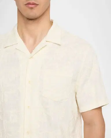 Vince Men 's Tonal Floral Embroidered Short-Sleeve Shirt | Thumbnail 5