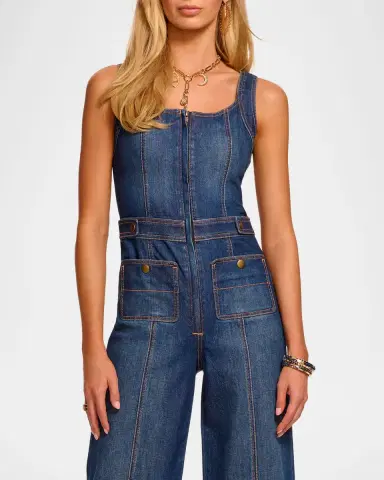 Ramy Brook Janet Cropped Wide-Leg Denim Jumpsuit | Thumbnail 3
