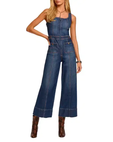 Ramy Brook Janet Cropped Wide-Leg Denim Jumpsuit | Thumbnail 1