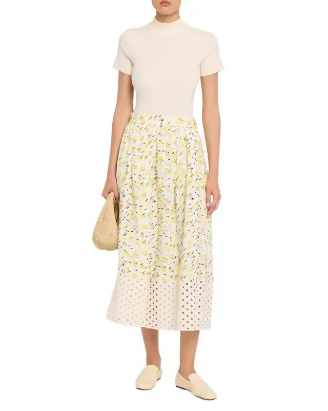 Flared Woven Linen Midi Skirt