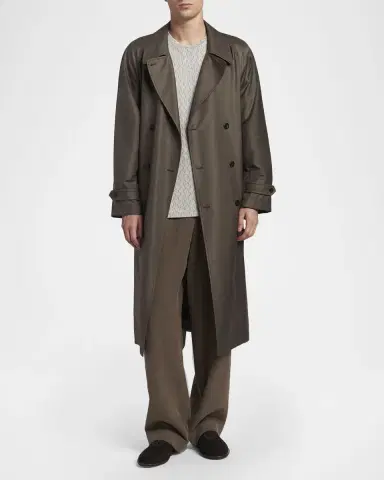 Giorgio Armani Men's Silk and Nylon Belted Overcoat | Thumbnail 2 Giorgio Armani Men's Silk and Nylon Belted Overcoat | Thumbnail 2