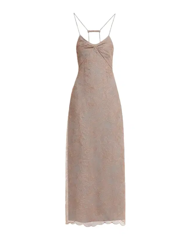 Backless Floral-Embroidered Tulle Maxi Dress
