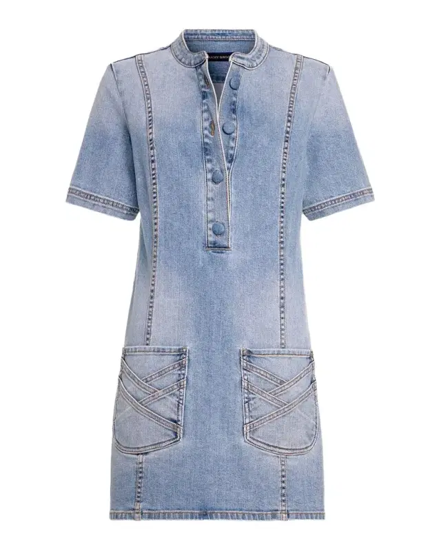 Ramy Brook Skylar Short-Sleeve Braided Denim Dress