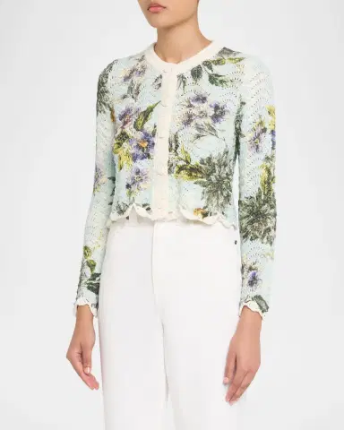 Cara Cara Jolene Floral Cotton Crochet Cropped Cardigan | Thumbnail 4