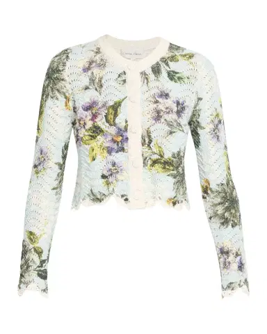 Cara Cara Jolene Floral Cotton Crochet Cropped Cardigan | Thumbnail 1