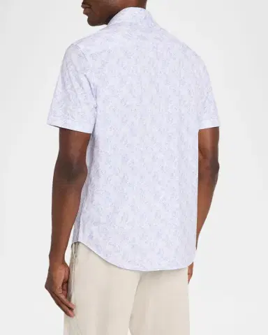 Bugatchi Men's Miles OoohCotton Leaf Print 8-Way Stretch Short-Sleeve Shirt | Thumbnail 3 Bugatchi Men's Miles OoohCotton Leaf Print 8-Way Stretch Short-Sleeve Shirt | Thumbnail 3
