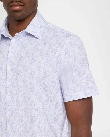 Bugatchi Men's Miles OoohCotton Leaf Print 8-Way Stretch Short-Sleeve Shirt | Thumbnail 5 Bugatchi Men's Miles OoohCotton Leaf Print 8-Way Stretch Short-Sleeve Shirt | Thumbnail 5
