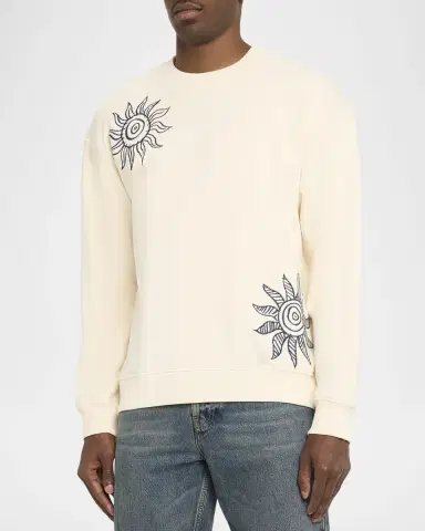 Scotch & Soda Men's Sun-Embroidered Cotton Crewneck Sweater | Thumbnail 3 Scotch & Soda Men's Sun-Embroidered Cotton Crewneck Sweater | Thumbnail 3