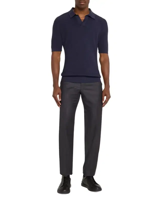 Men 's Premium Cotton Knit Johnny-Collar Polo Shirt
