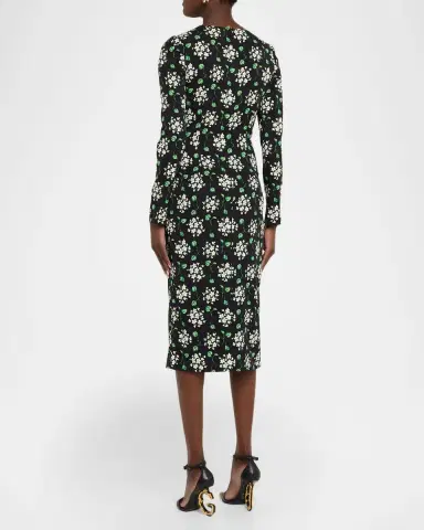 Dolce & Gabbana Floral Silk Long-Sleeve Ruched Midi Dress | Thumbnail 3