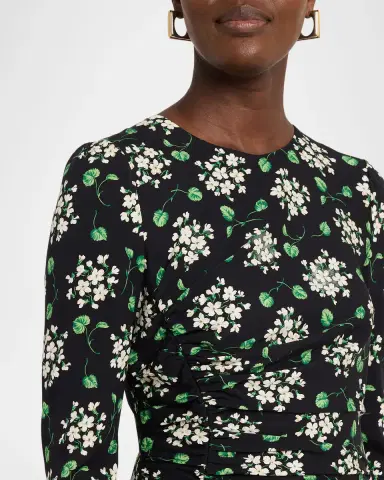 Dolce & Gabbana Floral Silk Long-Sleeve Ruched Midi Dress | Thumbnail 5
