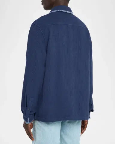 Scotch & Soda Men's Embroidered Trim Waffle-Knit Button-Down Shirt | Thumbnail 3 Scotch & Soda Men's Embroidered Trim Waffle-Knit Button-Down Shirt | Thumbnail 3