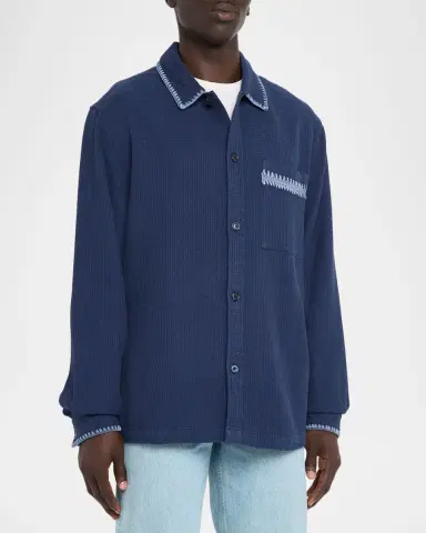 Scotch & Soda Men's Embroidered Trim Waffle-Knit Button-Down Shirt | Thumbnail 4 Scotch & Soda Men's Embroidered Trim Waffle-Knit Button-Down Shirt | Thumbnail 4