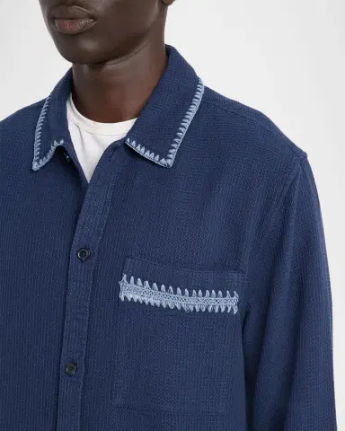 Scotch & Soda Men's Embroidered Trim Waffle-Knit Button-Down Shirt | Thumbnail 5 Scotch & Soda Men's Embroidered Trim Waffle-Knit Button-Down Shirt | Thumbnail 5