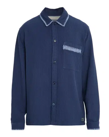 Scotch & Soda Men's Embroidered Trim Waffle-Knit Button-Down Shirt | Thumbnail 1 Scotch & Soda Men's Embroidered Trim Waffle-Knit Button-Down Shirt | Thumbnail 1