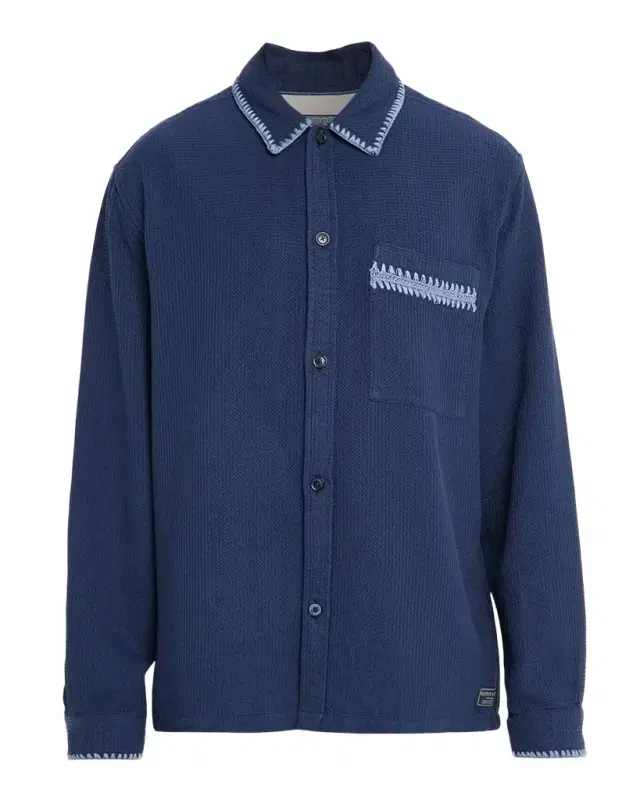 Scotch & Soda Men 's Embroidered Trim Waffle-Knit Button-Down Shirt