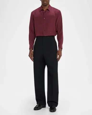 Saint Laurent Men's Micro-Printed Silk Sport Shirt with Small Cassandre | Thumbnail 2