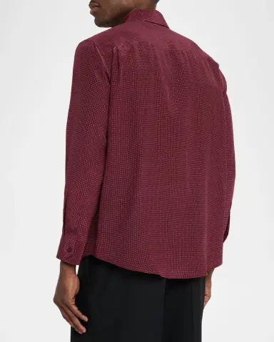 Saint Laurent Men's Micro-Printed Silk Sport Shirt with Small Cassandre | Thumbnail 3
