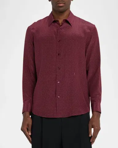 Saint Laurent Men's Micro-Printed Silk Sport Shirt with Small Cassandre | Thumbnail 4