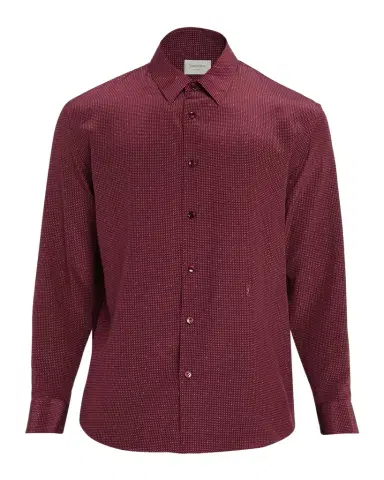 Saint Laurent Men's Micro-Printed Silk Sport Shirt with Small Cassandre | Thumbnail 1