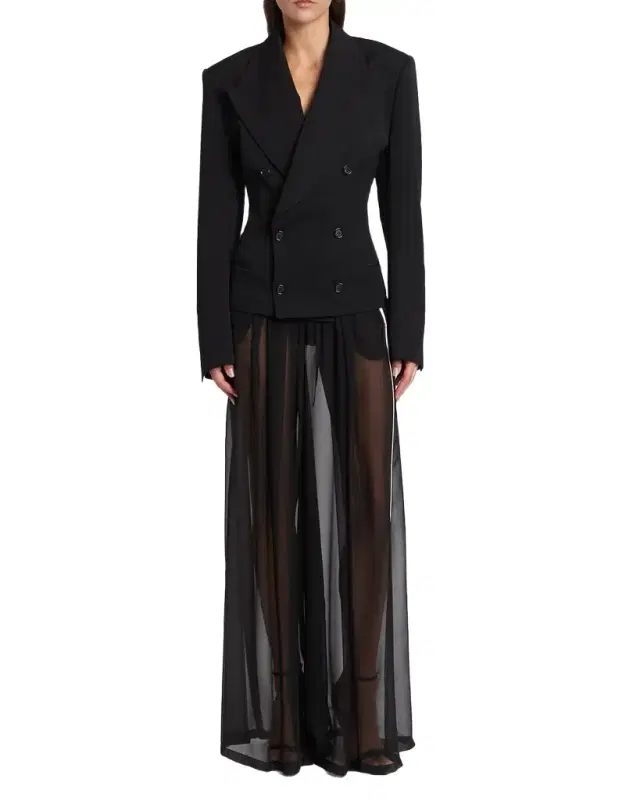 Exaggerated Shoulder Double-Breasted Silk Jacket