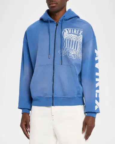 Avirex Men's Distress Icon Patch Washed Full-Zip Hoodie | Thumbnail 4 Avirex Men's Distress Icon Patch Washed Full-Zip Hoodie | Thumbnail 4