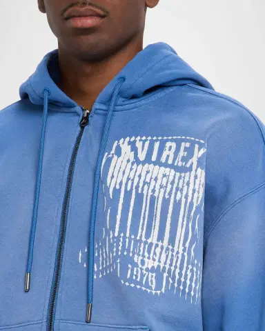 Avirex Men's Distress Icon Patch Washed Full-Zip Hoodie | Thumbnail 5 Avirex Men's Distress Icon Patch Washed Full-Zip Hoodie | Thumbnail 5