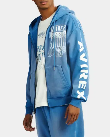 Avirex Men's Distress Icon Patch Washed Full-Zip Hoodie | Thumbnail 6 Avirex Men's Distress Icon Patch Washed Full-Zip Hoodie | Thumbnail 6