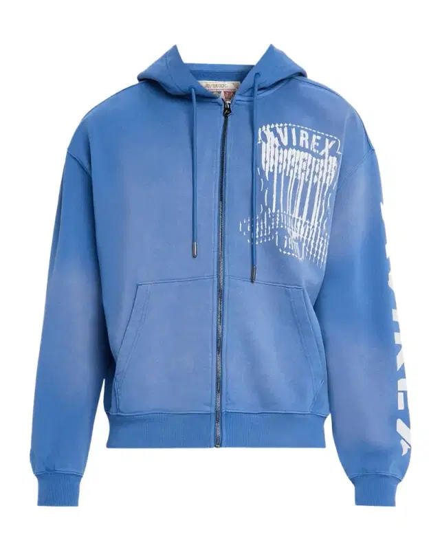 Men 's Distress Icon Patch Washed Full-Zip Hoodie