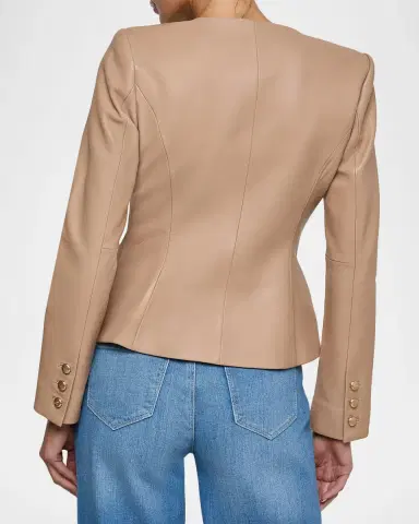 L'Agence Mariella Collarless Leather Jacket | Thumbnail 3 L'Agence Mariella Collarless Leather Jacket | Thumbnail 3