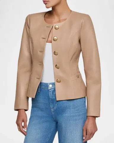 L'Agence Mariella Collarless Leather Jacket | Thumbnail 4 L'Agence Mariella Collarless Leather Jacket | Thumbnail 4