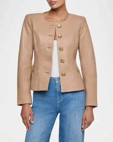 L'Agence Mariella Collarless Leather Jacket | Thumbnail 5 L'Agence Mariella Collarless Leather Jacket | Thumbnail 5