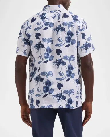 Bugatchi Men's Orson Leaf-Print Linen Short-Sleeve Shirt | Thumbnail 3 Bugatchi Men's Orson Leaf-Print Linen Short-Sleeve Shirt | Thumbnail 3