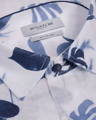 Bugatchi Men's Orson Leaf-Print Linen Short-Sleeve Shirt | Thumbnail 5 Bugatchi Men's Orson Leaf-Print Linen Short-Sleeve Shirt | Thumbnail 5
