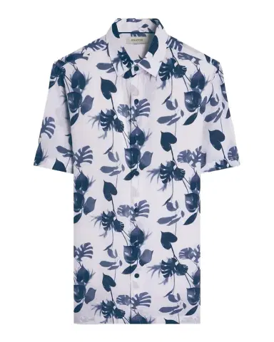 Bugatchi Men's Orson Leaf-Print Linen Short-Sleeve Shirt | Thumbnail 1 Bugatchi Men's Orson Leaf-Print Linen Short-Sleeve Shirt | Thumbnail 1
